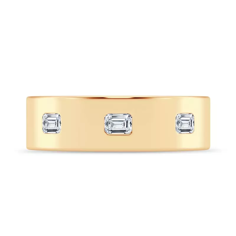 14K Yellow Gold Flush Set Emerald-Cut Lab Diamond Band (7mm)