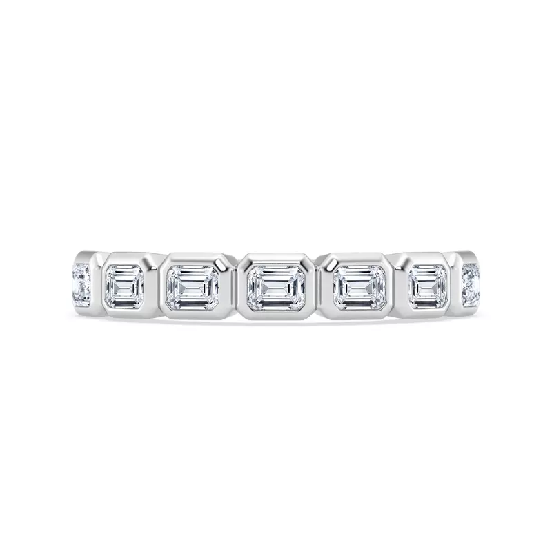 14K White Gold East-West Emerald-Cut Lab Diamond Bezel Band