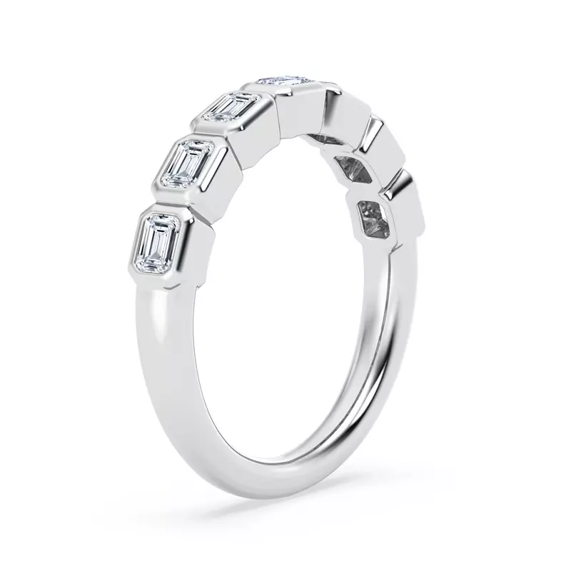 14K White Gold East-West Emerald-Cut Lab Diamond Bezel Band