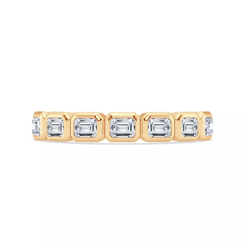 14K Yellow Gold East-West Emerald-Cut Lab Diamond Bezel Band