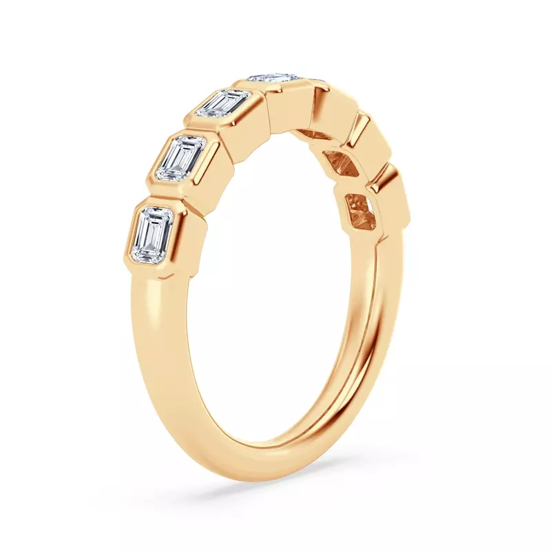14K Yellow Gold East-West Emerald-Cut Lab Diamond Bezel Band