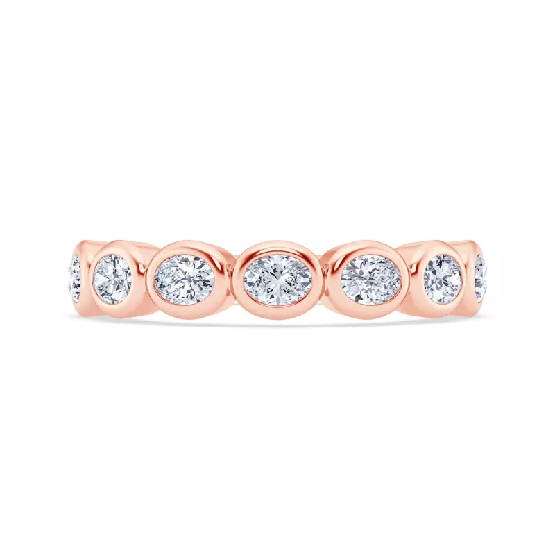14K Rose Gold East-West Oval Lab Diamond Bezel Band