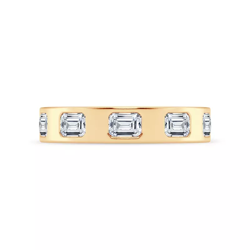 14K Yellow Gold Flush Set Emerald-Cut Lab Diamond Band
