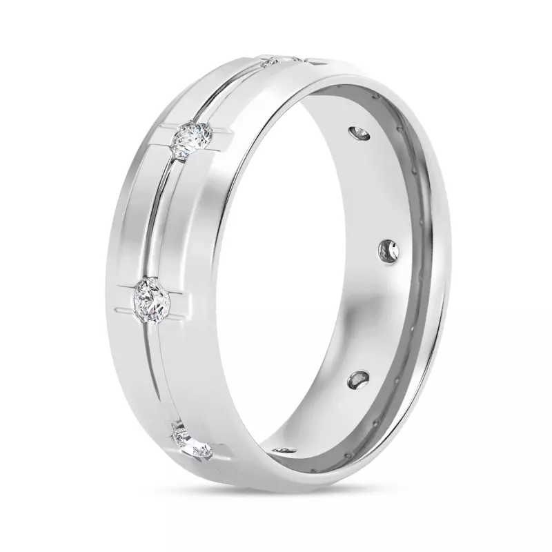 14K White Gold Grooved Lab Diamond Eternity Band (7mm)