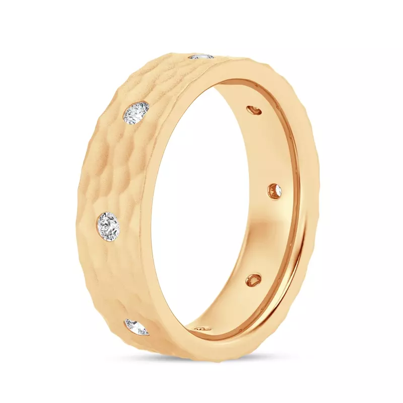 14K Yellow Gold Hammered Diamond Lab Eternity Band (6mm)