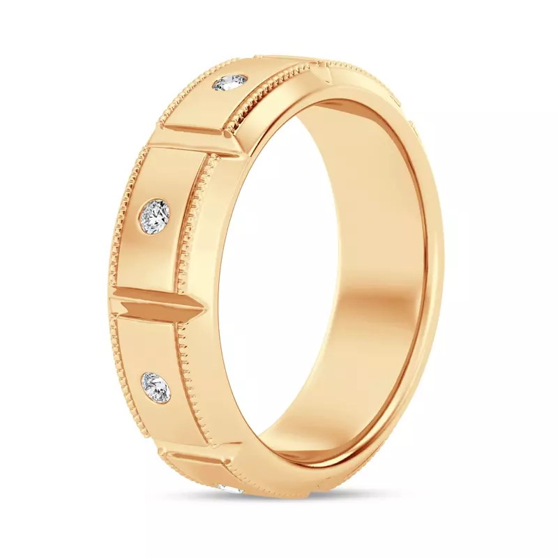 14K Yellow Gold Milgrain Brick Lab Diamond Eternity Band (6.8mm)