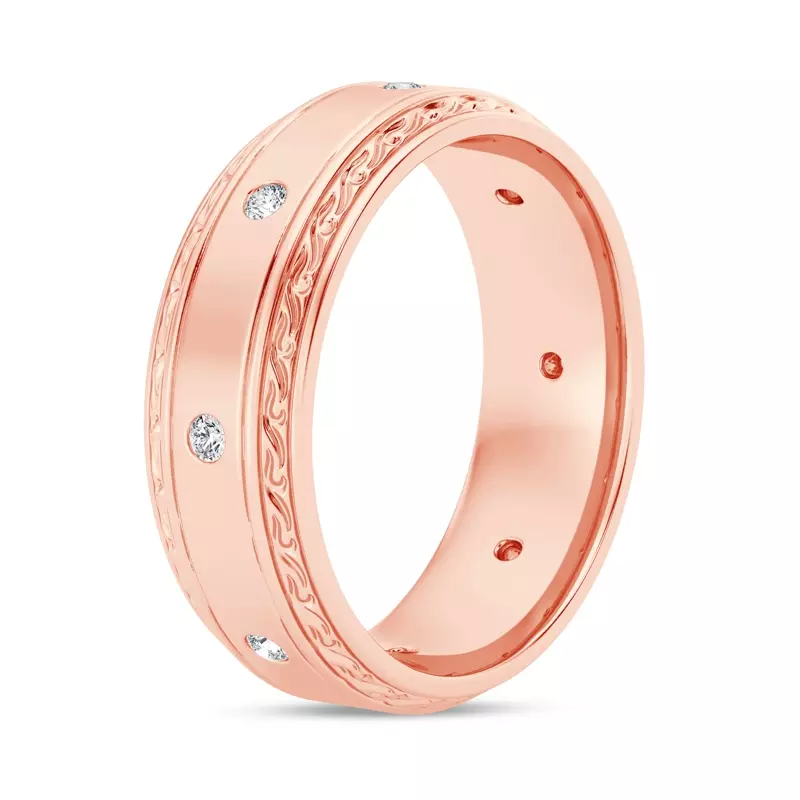 14K Rose Gold Engraved Lab Diamond Beveled Eternity Band (8mm)