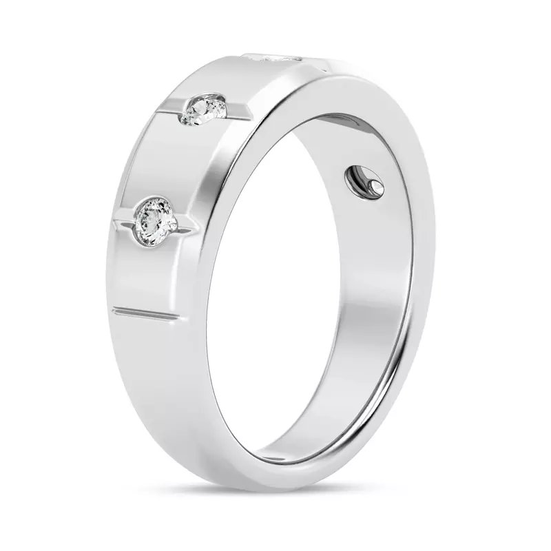 14K White Gold Grooved Tapered Lab Diamond Band (7mm)