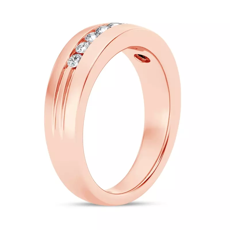 14K Rose Gold Channel-Set Grooved Lab Diamond Band (6.4mm)