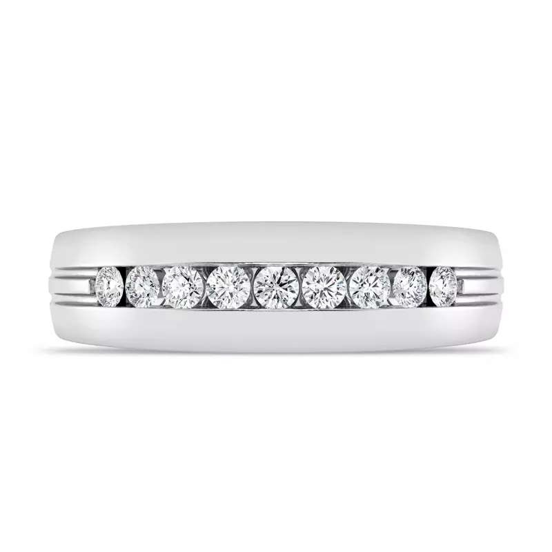 14K White Gold Channel-Set Grooved Lab Diamond Band (6.4mm)