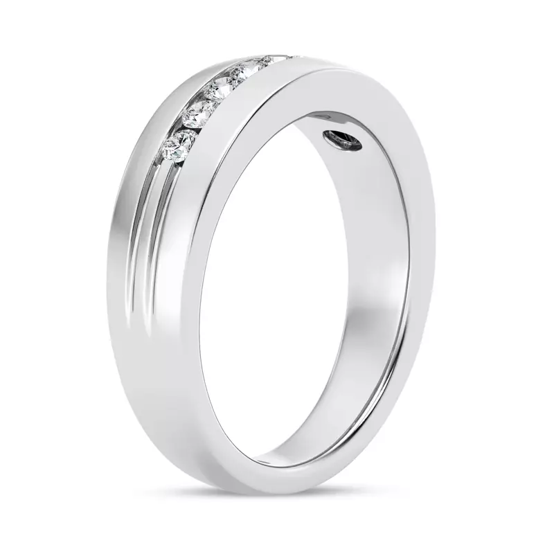 14K White Gold Channel-Set Grooved Lab Diamond Band (6.4mm)