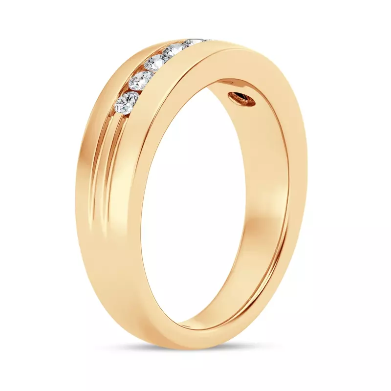 14K Yellow Gold Channel-Set Grooved Lab Diamond Band (6.4mm)