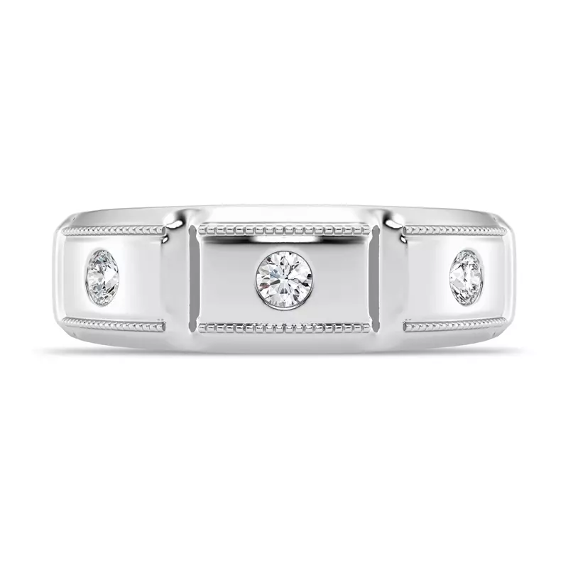 14K White Gold Milgrain Brick Lab Diamond Band (7.00mm)