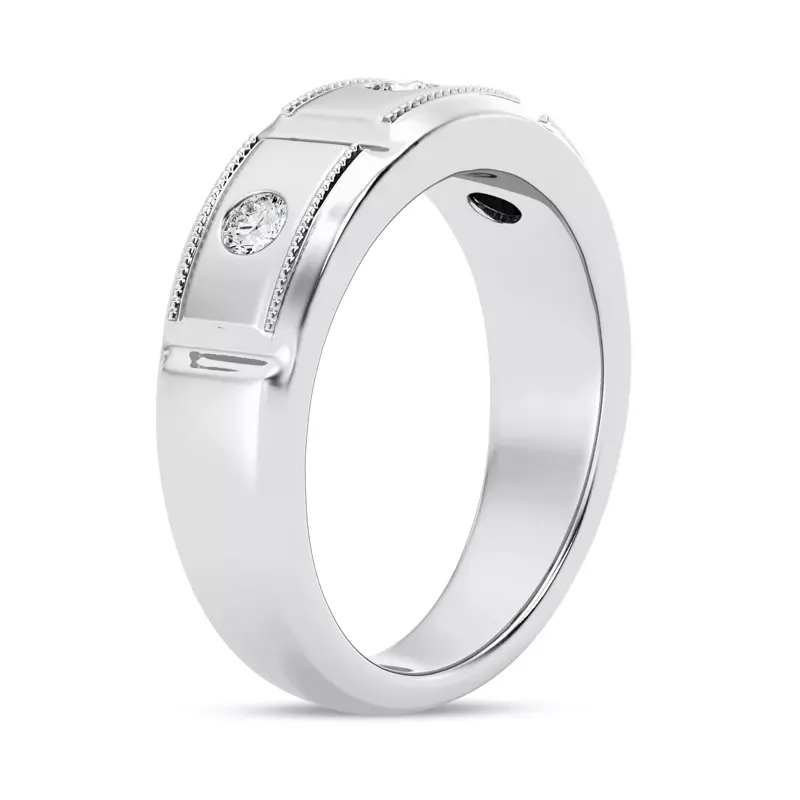 14K White Gold Milgrain Brick Lab Diamond Band (7.00mm)
