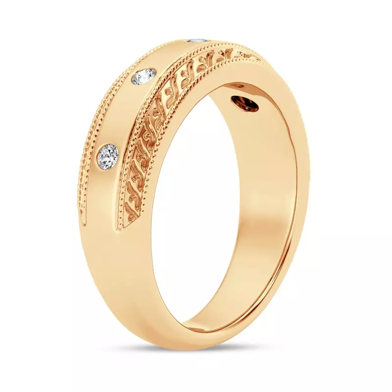 14K Yellow Gold Engraved Lab Diamond Milgrain Band (7.5mm)