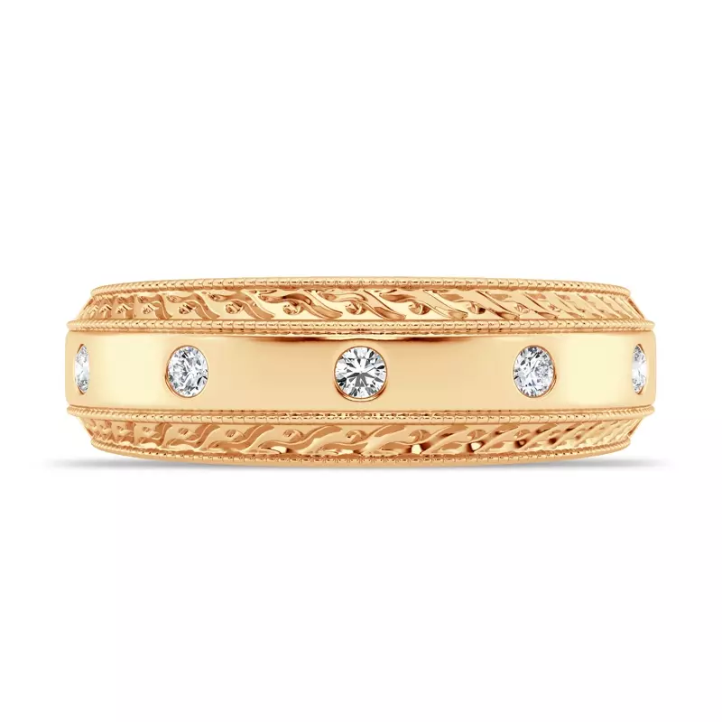14K Yellow Gold Engraved Lab Diamond Milgrain Band (7.5mm)