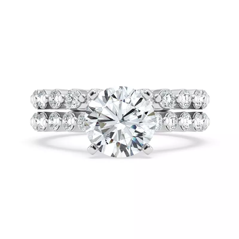 14K White Gold Tradition Shared Prong Pavé Lab Cathedral Engagement Ring (.70ct. tw.)