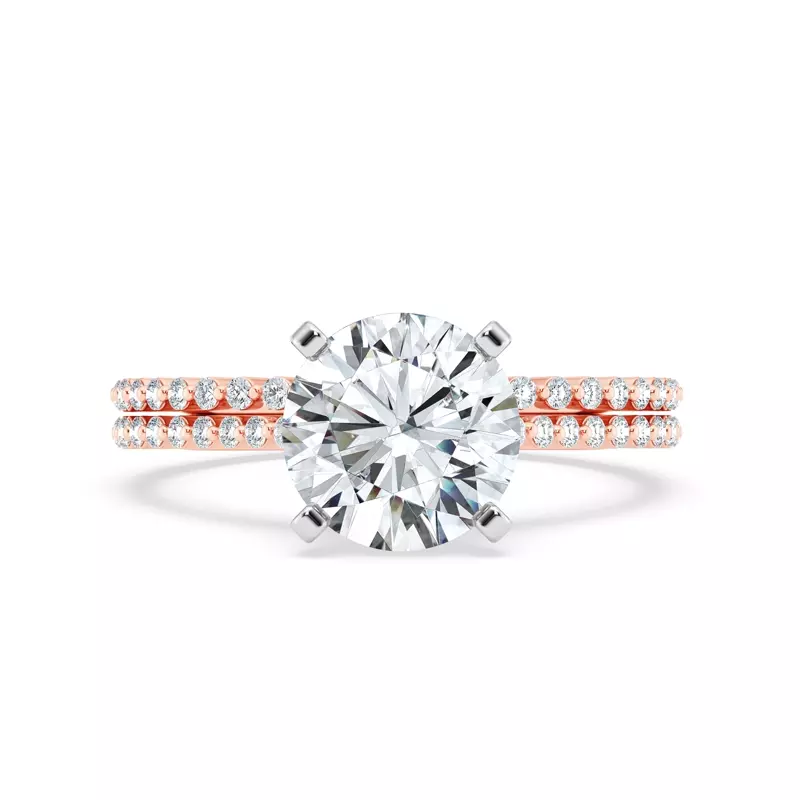 14K Rose Gold Tradition Hidden Halo Pavé Lab Shared Prong Cathedral Engagement Ring (1/4ct. tw.)