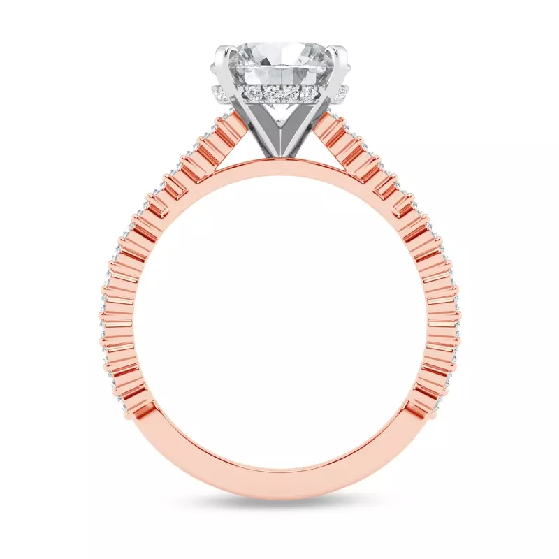 14K Rose Gold Tradition Hidden Halo Pavé Lab Shared Prong Cathedral Engagement Ring (1/4ct. tw.)