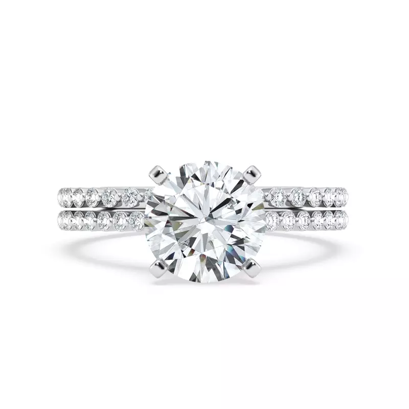 14K White Gold Tradition Hidden Halo Pavé Lab Shared Prong Cathedral Engagement Ring (.35ct. tw.)