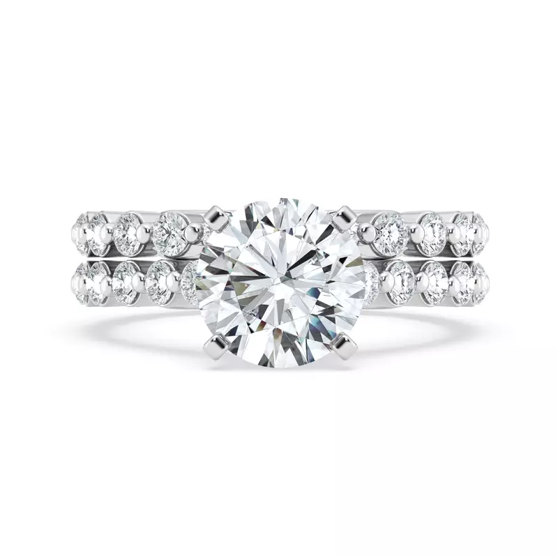 Platinum Tradition Hidden Halo Pavé Lab Shared Prong Cathedral Engagement Ring (.80ct. tw.)