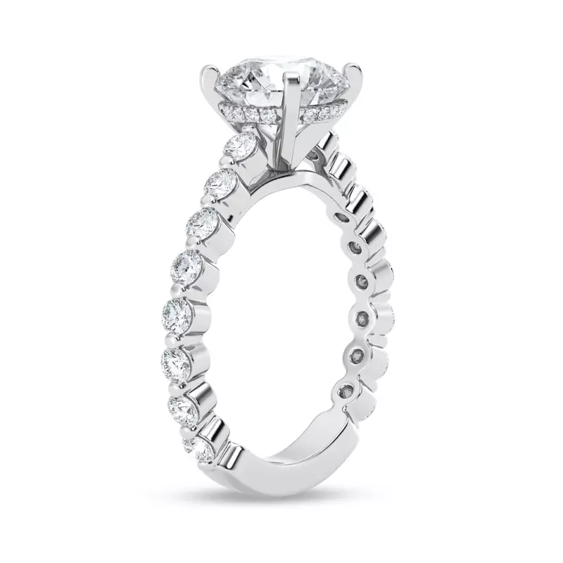 Platinum Tradition Hidden Halo Pavé Lab Shared Prong Cathedral Engagement Ring (.80ct. tw.)