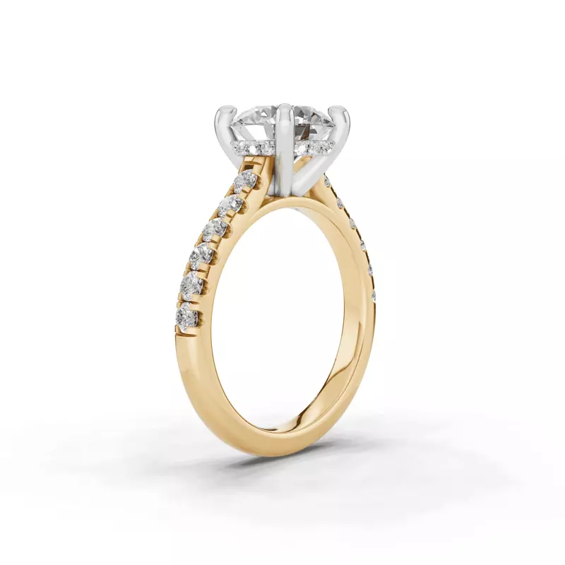 14K Yellow Gold Signature Hearts & Arrows Classic Hidden Halo Cathedral Lab Engagement Ring (.55ct. tw.)