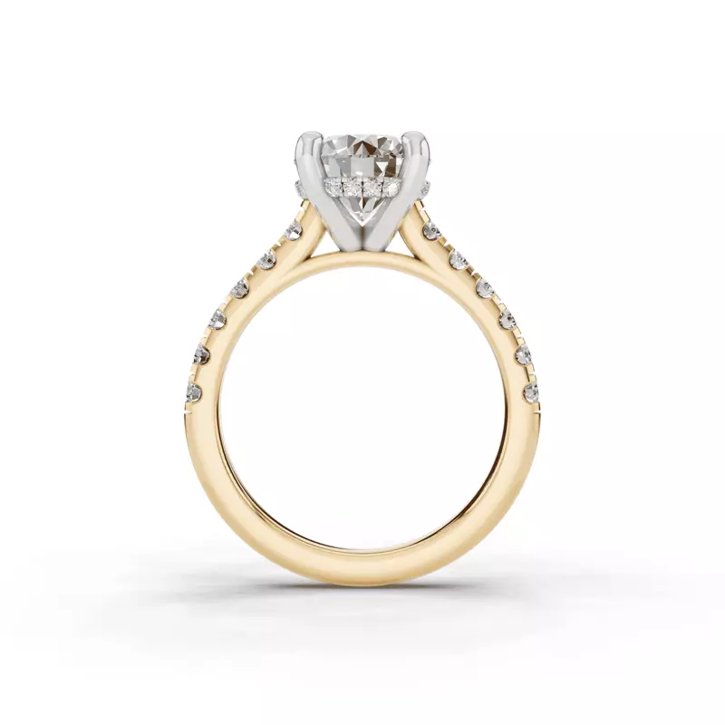 14K Yellow Gold Signature Hearts & Arrows Classic Hidden Halo Cathedral Lab Engagement Ring (.55ct. tw.)