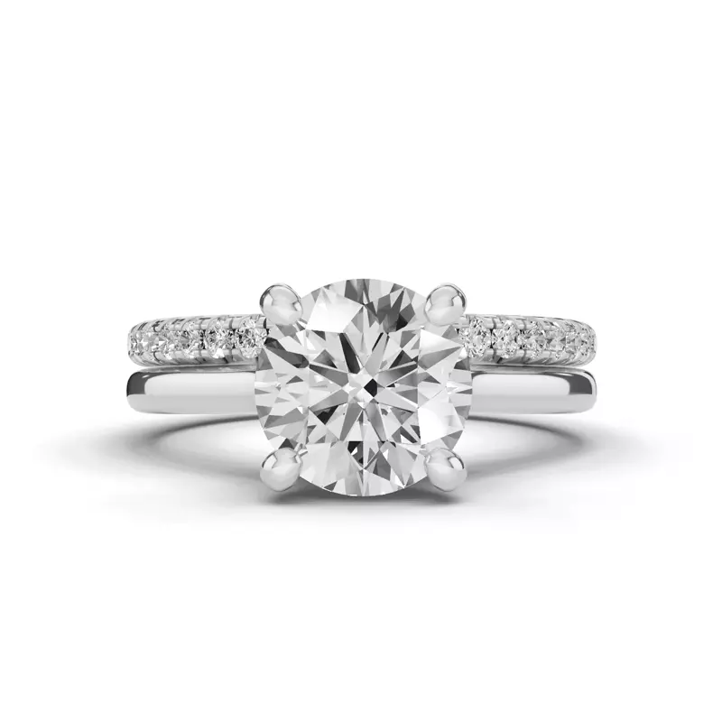 14K White Gold Signature Hearts & Arrows Hidden Halo Cathedral Lab Engagement Ring (2mm)