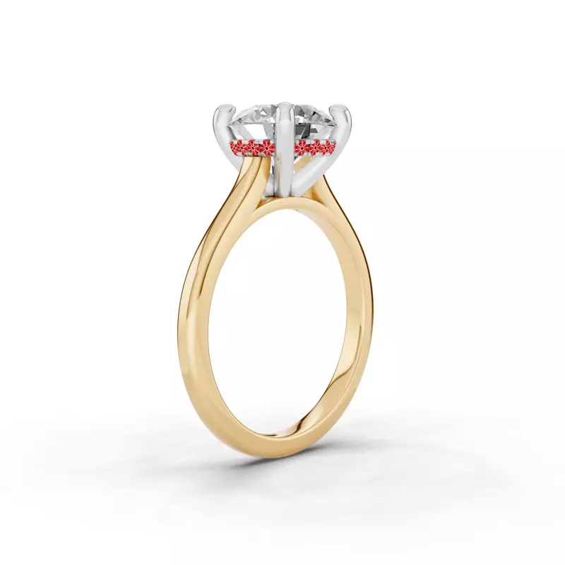 14K Yellow Gold Signature Hearts & Arrows Hidden Halo Cathedral Lab Engagement Ring (2mm)