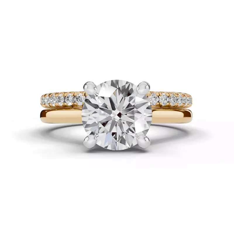 14K Yellow Gold Signature Hearts & Arrows Hidden Halo Cathedral Lab Engagement Ring (2mm)