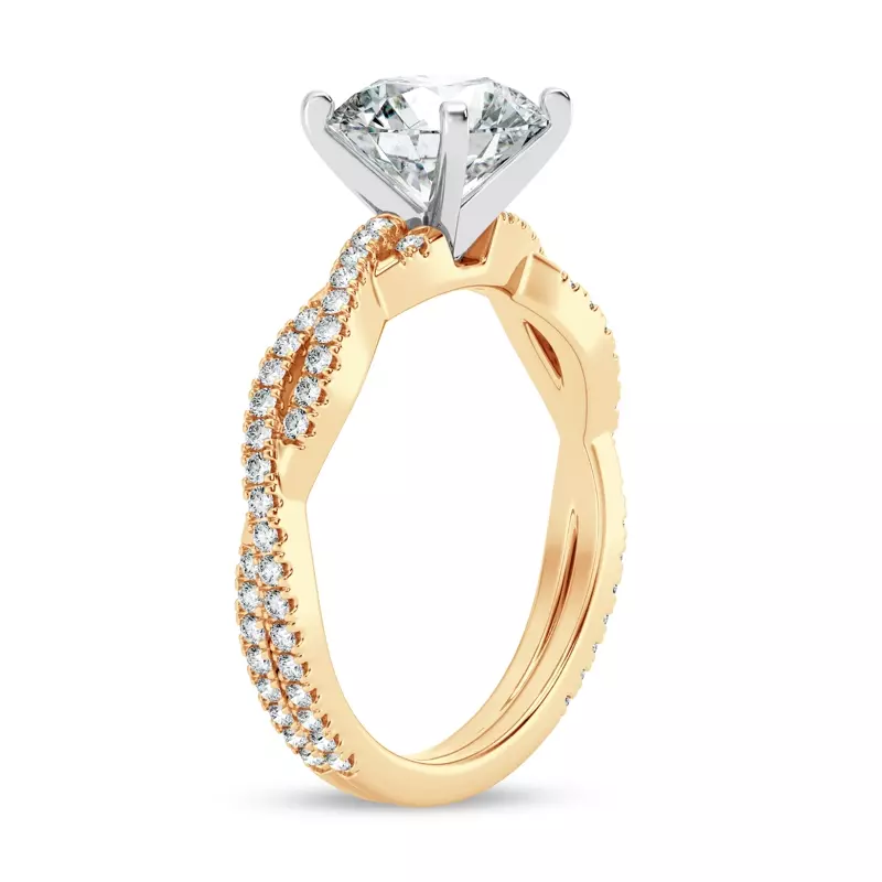 14K Yellow Gold Signature Hearts & Arrows Pavé Spiral Lab Engagement Ring