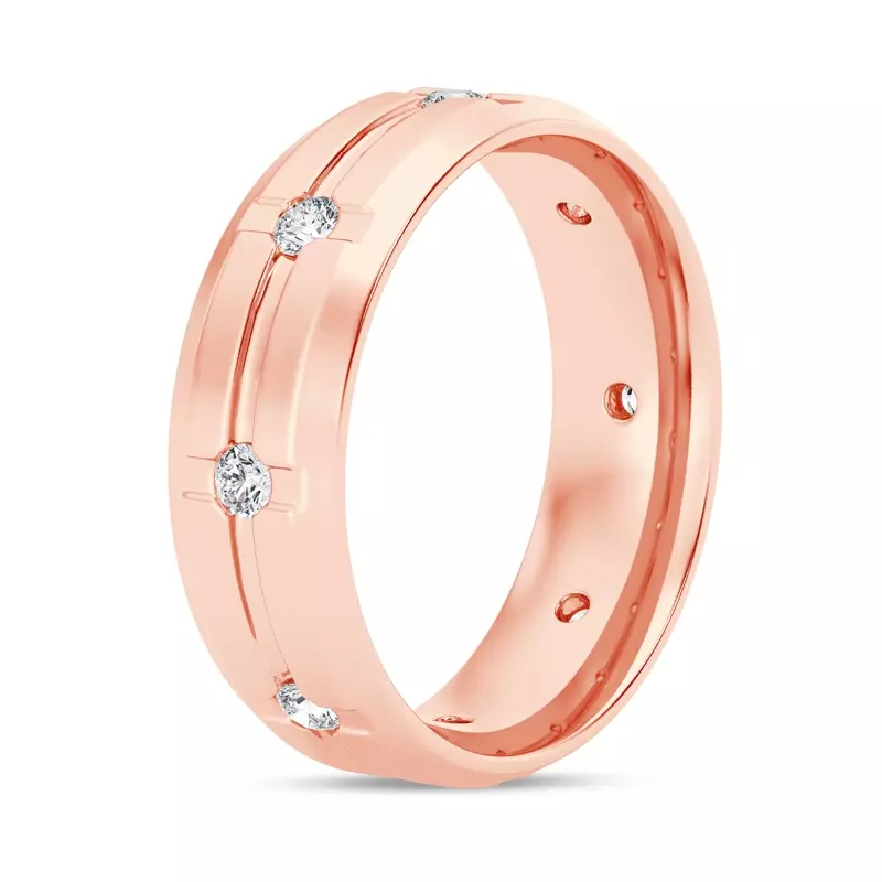14K Rose Gold Grooved Diamond Eternity Band (7mm)