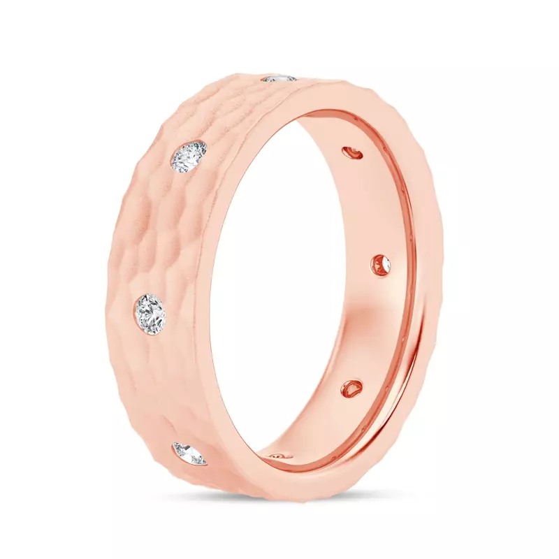 14K Rose Gold Hammered Diamond Eternity Band (6mm)