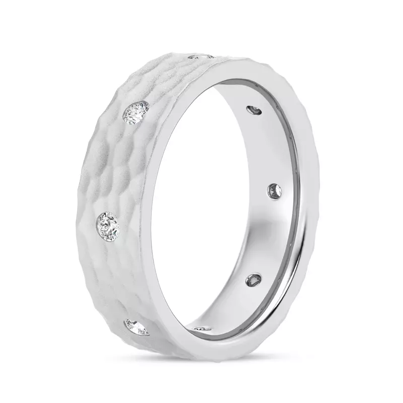 14K White Gold Hammered Diamond Eternity Band (6mm)