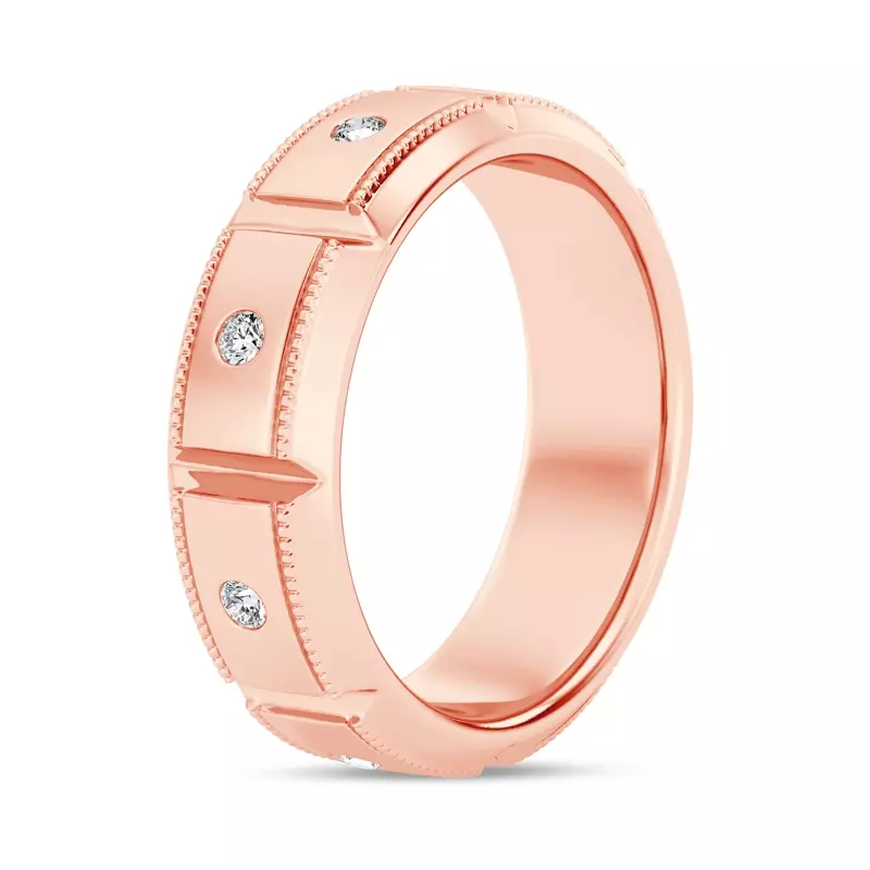 14K Rose Gold Milgrain Brick Diamond Eternity Band (6.8mm)
