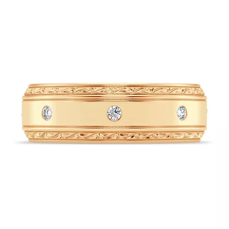 Engraved Diamond Beveled Eternity Band (8mm)