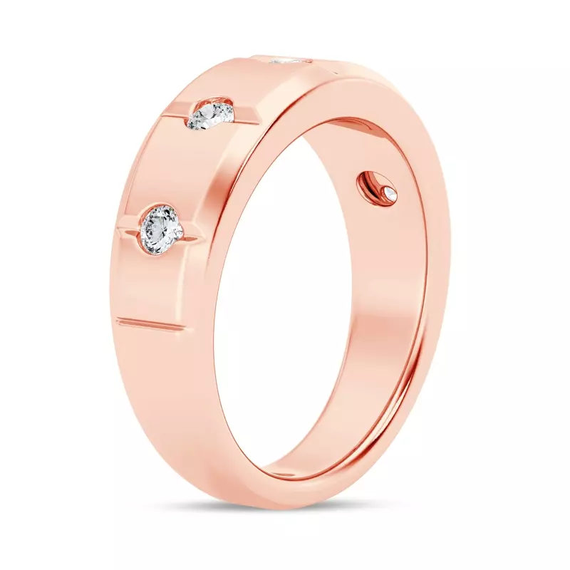 14K Rose Gold Grooved Tapered Diamond Band (7mm)
