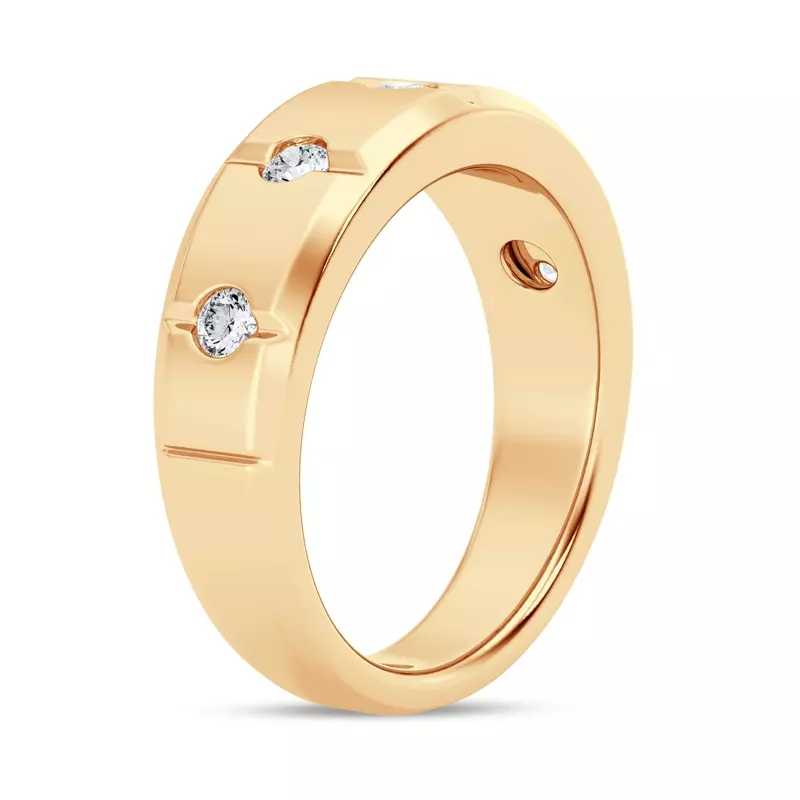 14K Yellow Gold Grooved Tapered Diamond Band (7mm)