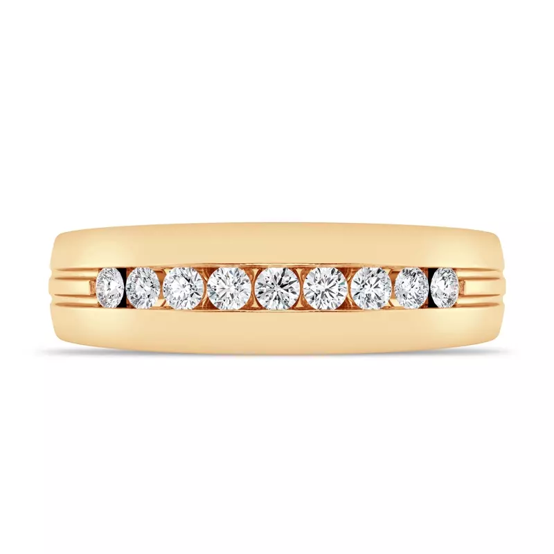 14K Yellow Gold Channel-Set Grooved Diamond Band (6.4mm)