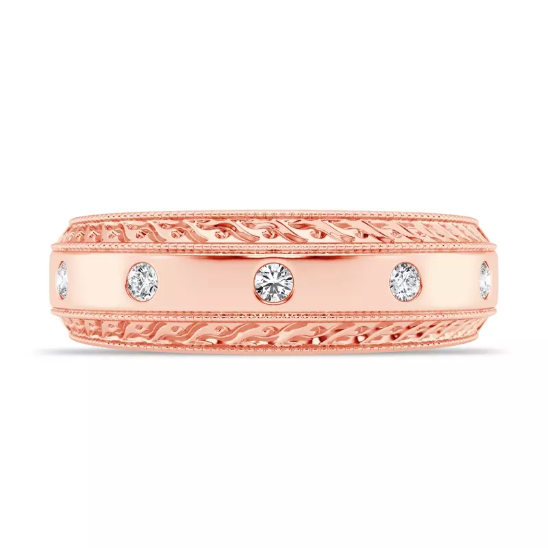 14K Rose Gold Engraved Diamond Milgrain Band (7.5mm)