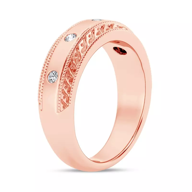 14K Rose Gold Engraved Diamond Milgrain Band (7.5mm)