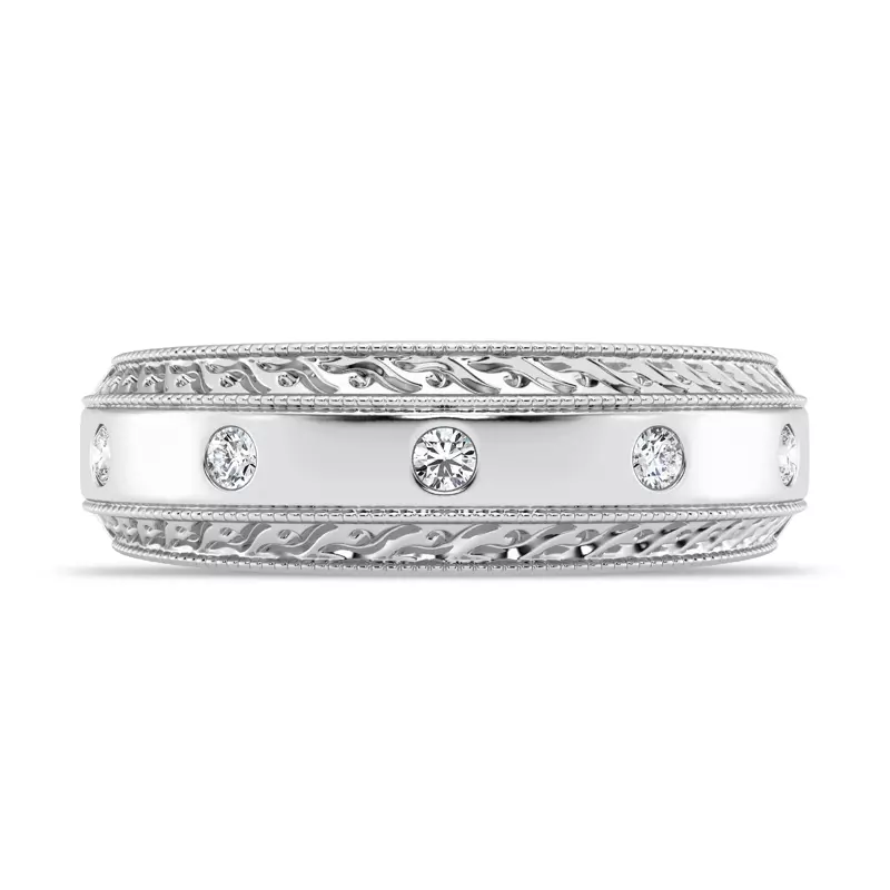 14K White Gold Engraved Diamond Milgrain Band (7.5mm)