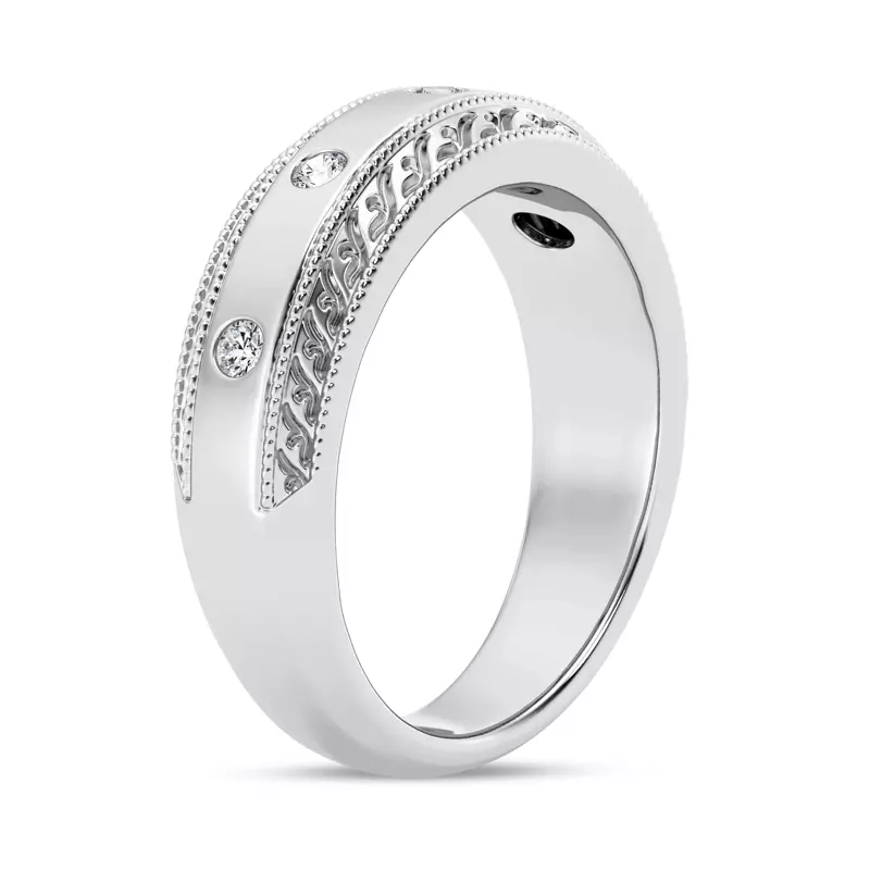 14K White Gold Engraved Diamond Milgrain Band (7.5mm)