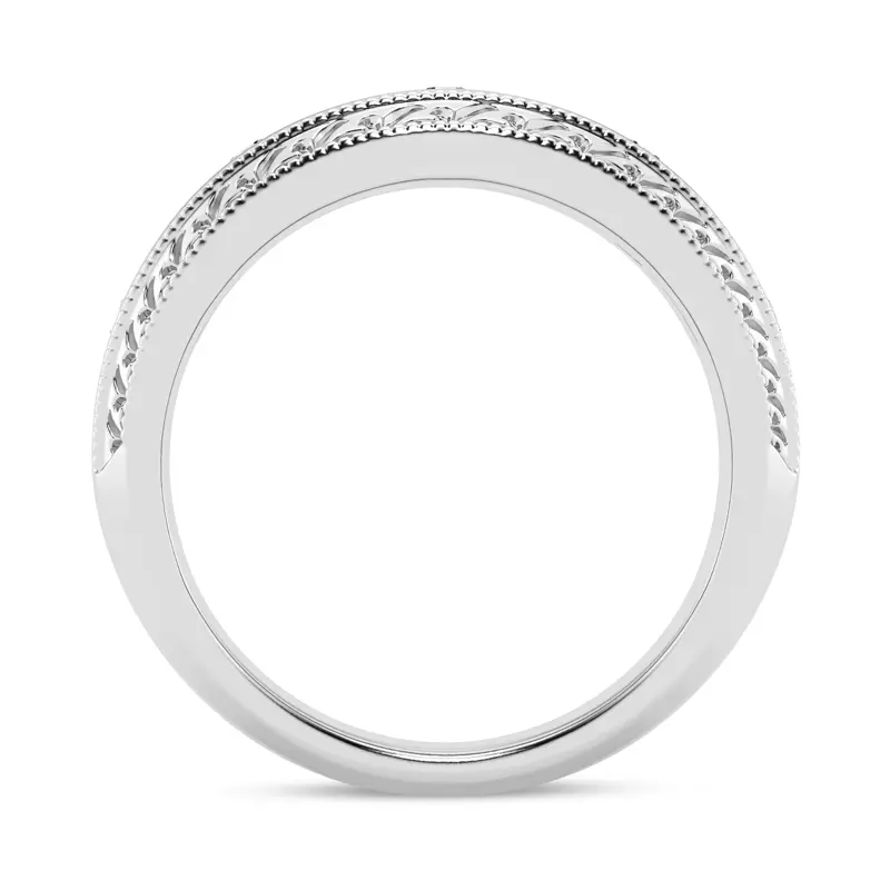 14K White Gold Engraved Diamond Milgrain Band (7.5mm)