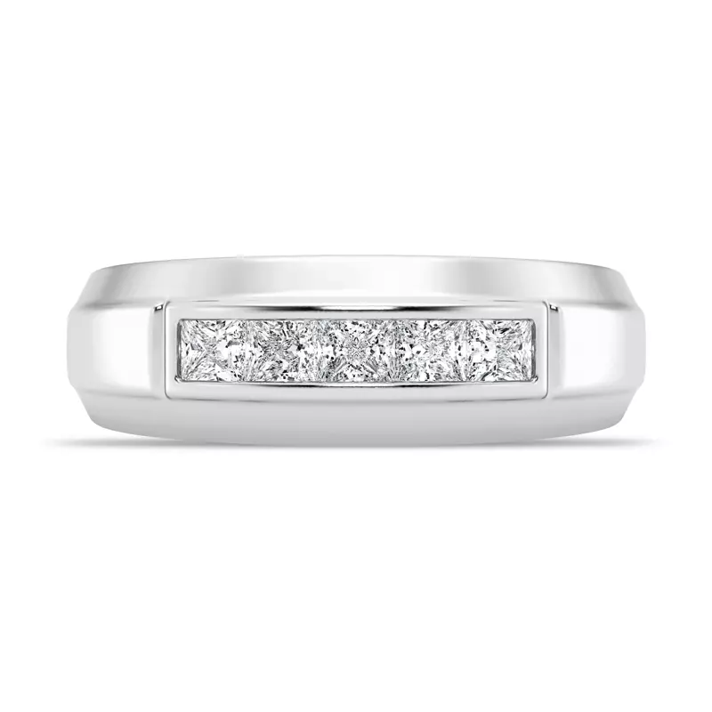 14K White Gold Raised Channel-Set Princess-Cut Diamond Band (7mm)