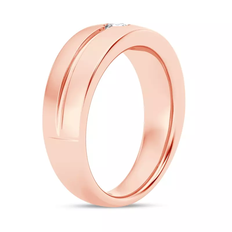 14K Rose Gold Grooved Diamond Solitaire Band (7mm)