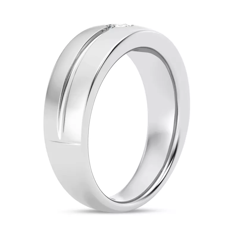 14K White Gold Grooved Diamond Solitaire Band (7mm)