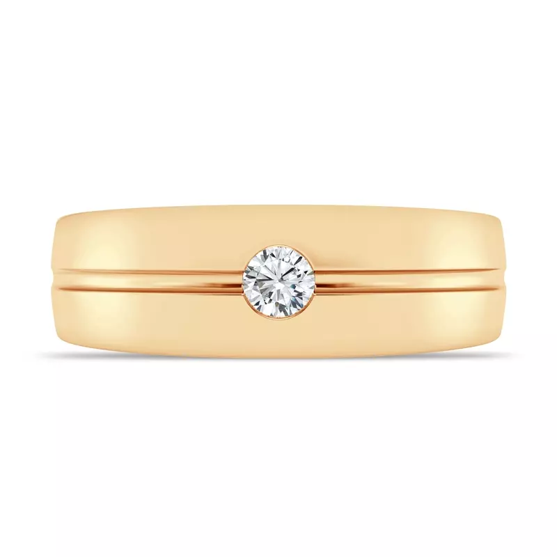 14K Yellow Gold Grooved Diamond Solitaire Band (7mm)
