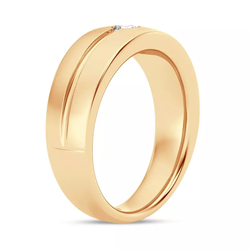 14K Yellow Gold Grooved Diamond Solitaire Band (7mm)